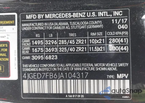 2018 Mercedes-Benz Amg Gle 63 Coupe S 4Matic z USA, uszkodzony, nr VIN 4JGED7FB6JA104317